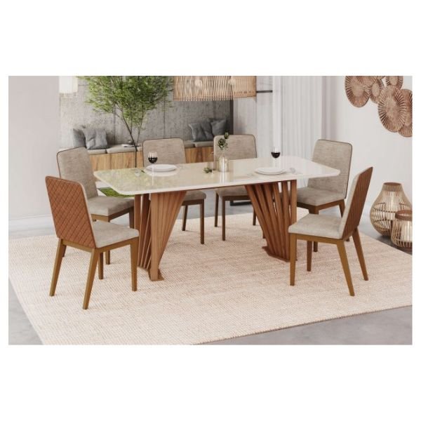 Mesa de jantar modulada Adriana 6 lugares Nature/Off White